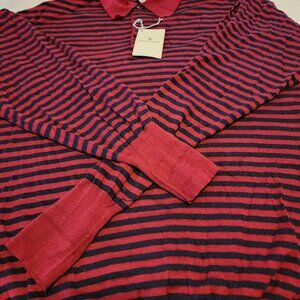 NEW ERMENEGILDO ZEGNA COTTON/SILK LONG SLEEVE POLO, LARGE